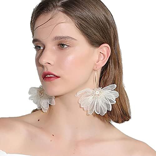 YERTTER Women Big Petal Drop Large Earrings Big Flowers Dangle Earrings with Chiffon Floral Tassel f | Amazon (US)