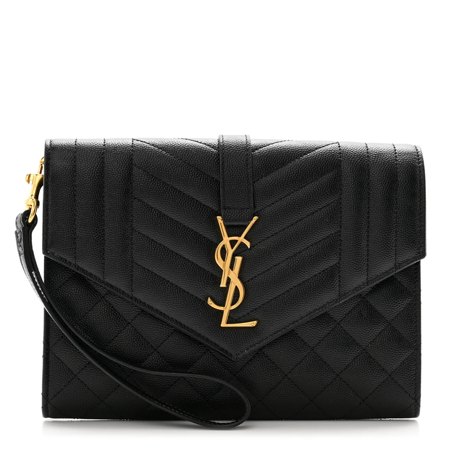 Grain De Poudre Textured Mixed Matelasse Triquilt Monogram Clutch Black | FASHIONPHILE (US)
