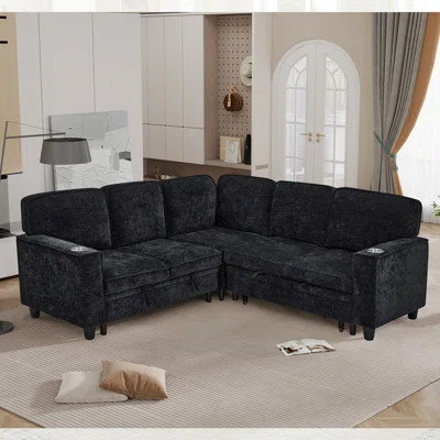L-Shaped Sectional Sofa with Pull Out Sofa Bed, Sleeper Sofa Couch with Storage Seat, 5 Seat Sectional Sofa Bed with USB | Wayfair North America