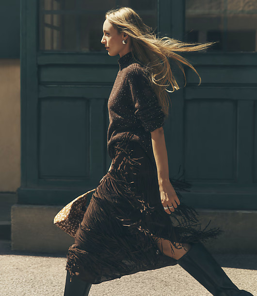 Tiered Fringe Midi Skirt | LOFT