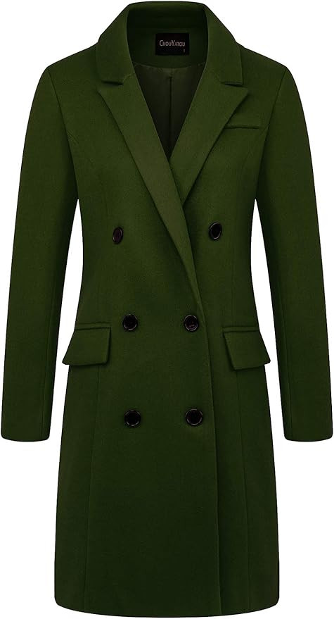 chouyatou Women's Basic Designed Notch Lapel Double Breasted Mid-Long Wool Pea Coat | Amazon (US)