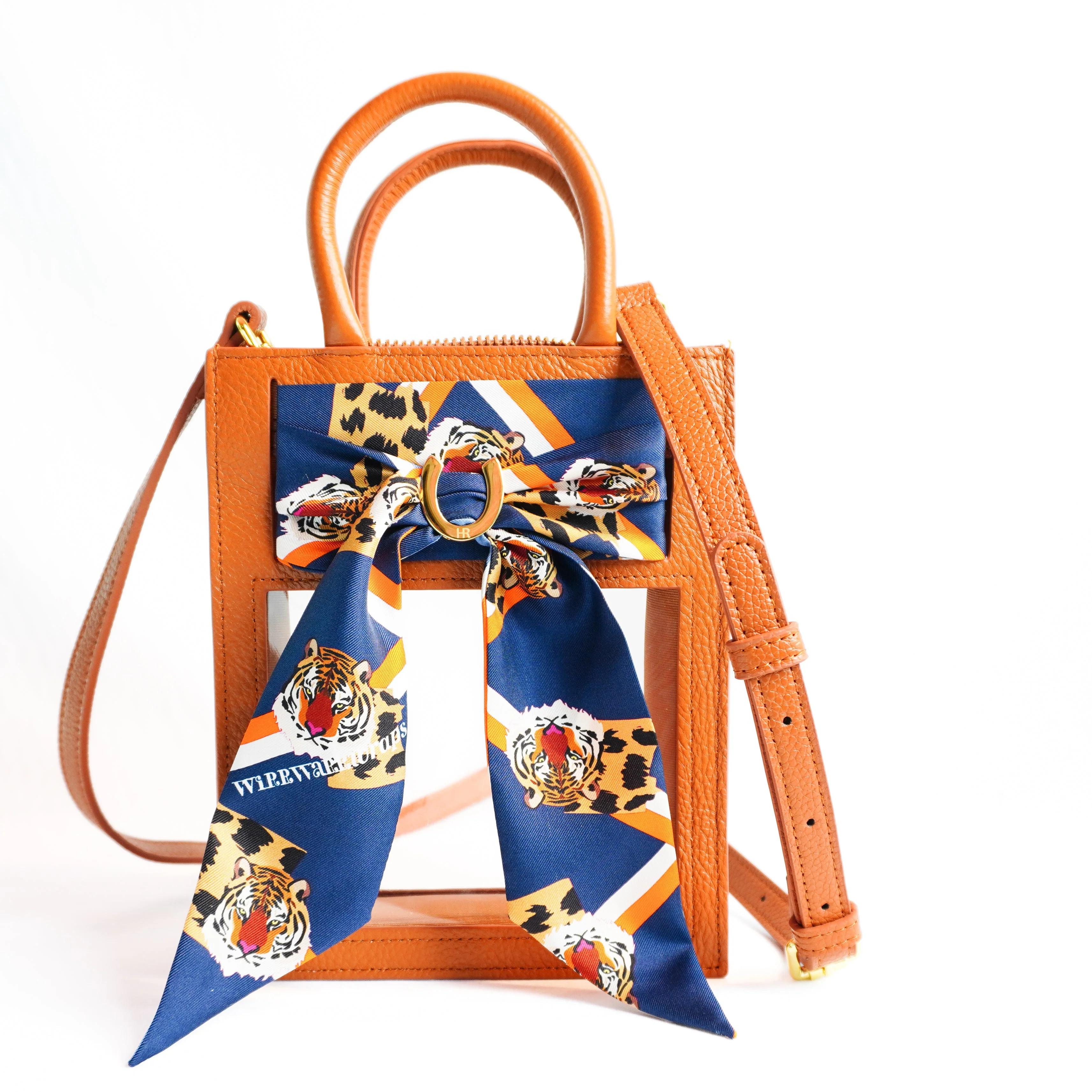 Stadium Approved Leather Top Handle Purse with Silk Twill Skinny Scarf Auburn | Hampton Road Designs, LLC