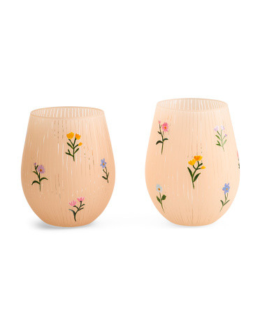 2pk Floral Stemless Wine Glasses | Drinkware | Marshalls | Marshalls