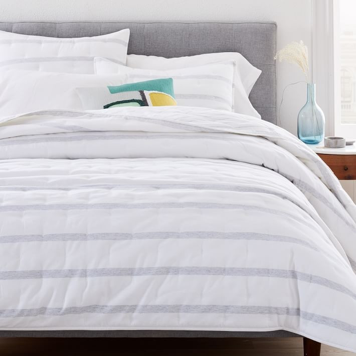 Washed Cotton Percale Reversible Melange Stripe Quilt | West Elm (US)