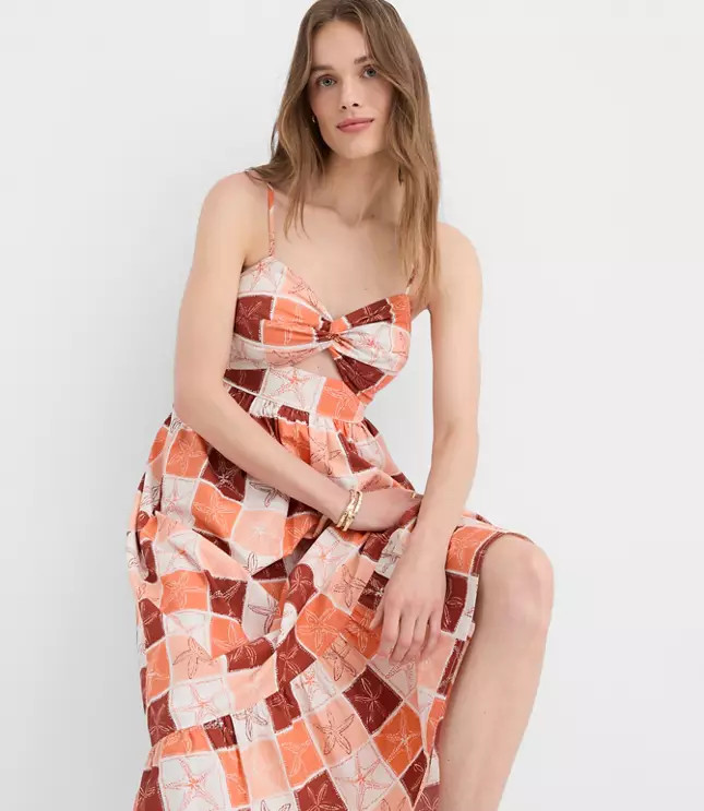 LOFT Beach Starfish Poplin Cutout Twist Maxi Pocket Dress | LOFT