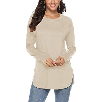 Newchoice Women's Casual Batwing Long Sleeve T Shirt Round Neck Basic Loose Tunic Tops | Amazon (US)