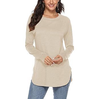 Newchoice Women's Casual Batwing Long Sleeve T Shirt Round Neck Basic Loose Tunic Tops | Amazon (US)