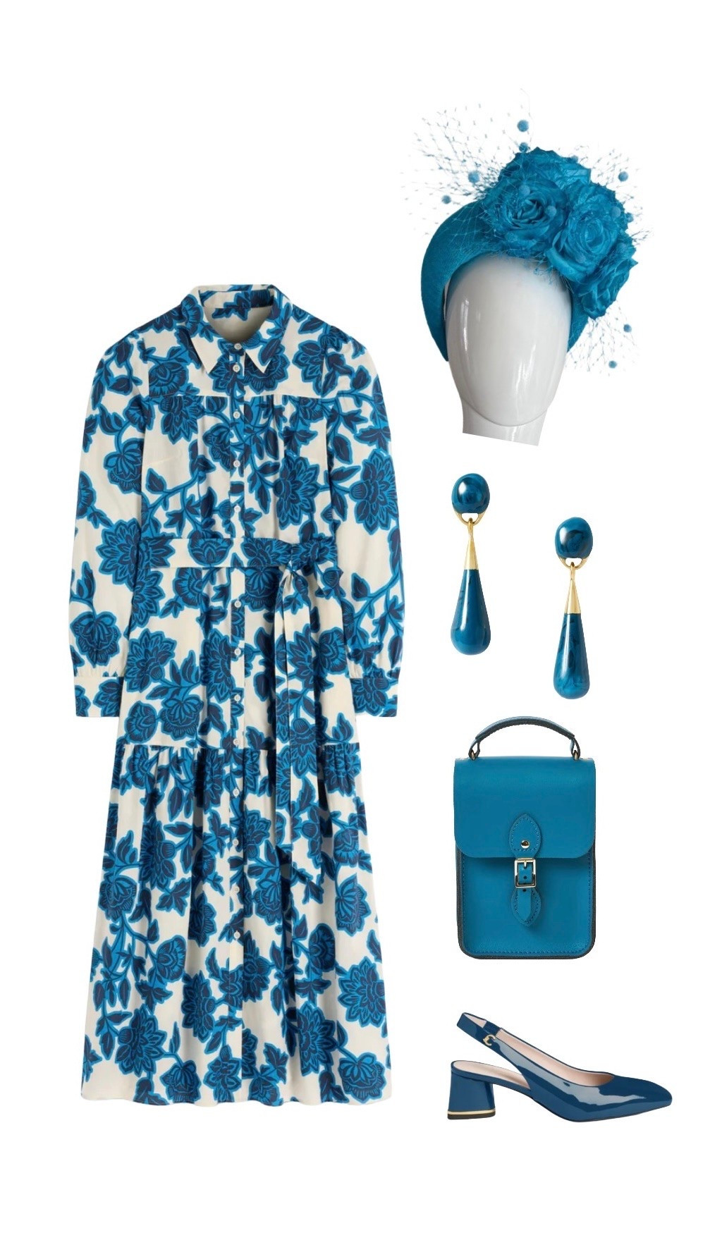 Take the fascinator away & this look becomes an elegant daytime outfit that would do for the office boss lady or for a date night; WITH the fascinator, it becomes the perfect wedding guest look! I love the fact that this style is bright enough to stand out from the crowd, it will see you into early October and it can be worn whatever the weather! 

Ellie Cotton Maxi Shirt Dress (available in petite, regular & long!) - ON SALE at Boden

Turquoise Crown Headband Floral Fascinator - Louiza Millinery at Etsy 

Teal Resin Statement Drop Earrings (matching resin necklaces & bangles also available) - Dinosaur Designs Net a Porter

Everyday Sling Back Block Heel Court Shoes - Coccinelle at Farfetch (check product list for their handbags!)

#LTKsummer #LTKeurope #LTKbag #LTKshoes #LTKstyletip #LTKworkwear

#LTKuk #LTKdresses #LTKsale