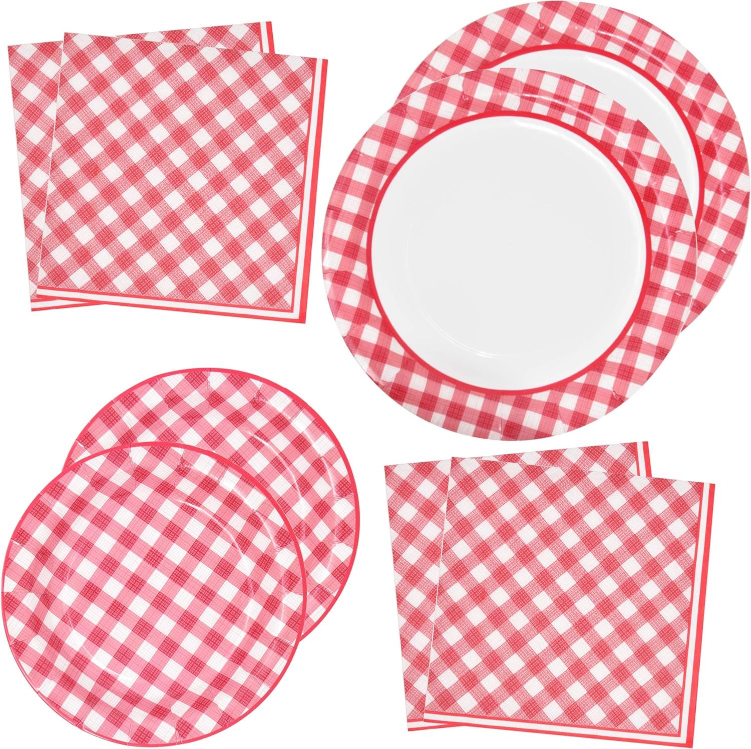 Gift Boutique Red Gingham Party Supplies Tableware Set 50 9" Plates 50 7" Plate 100 Luncheon Napk... | Amazon (US)