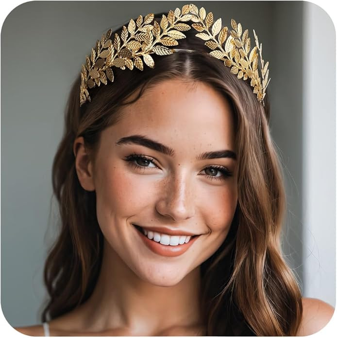 SWEETV Goddess Crown Bridal Headband Leaf Tiara Wedding Headpiece Gold Costume Accessories Greek ... | Amazon (US)