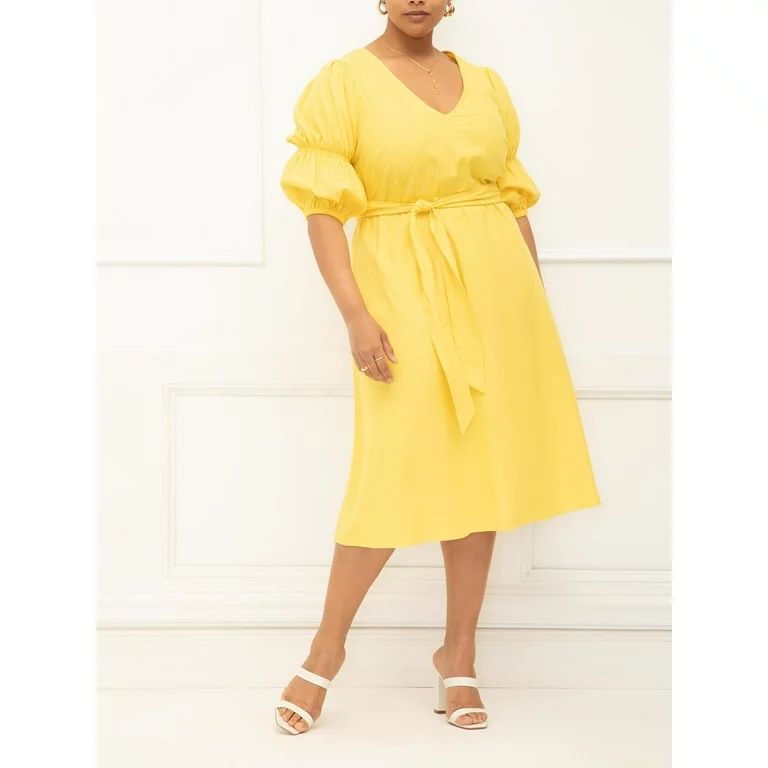 ELOQUII Elements Women's Plus Puff Sleeve Fit And Flare Dress | Walmart (US)