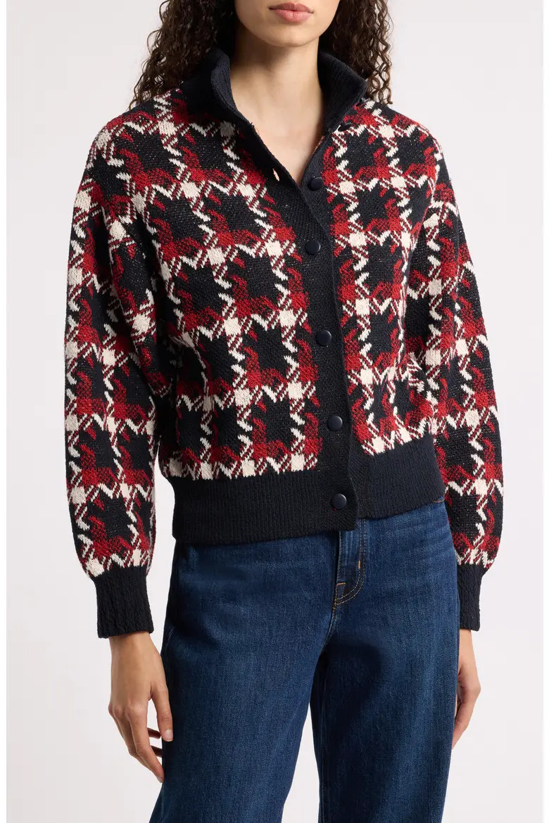 MANGO Niza Check Jacket in Navy at Nordstrom, Size Medium | Nordstrom