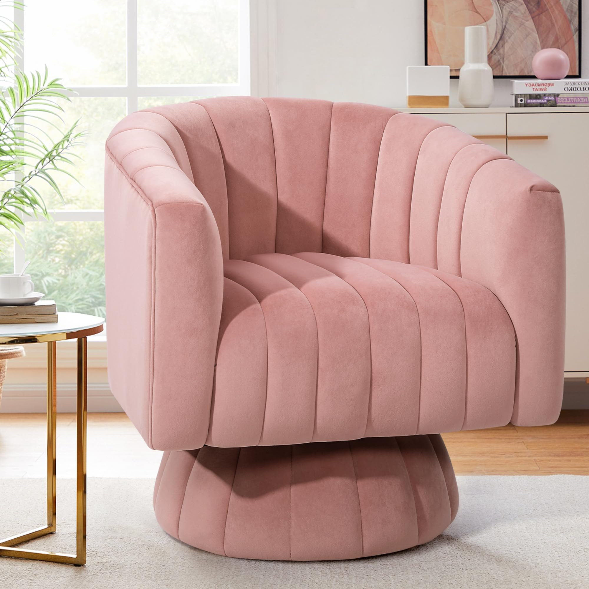 Kromax Swivel Accent Chair, Mid Century 360 Degree Barrel Chair with Armrest, Overstuffed Tufted ... | Amazon (US)