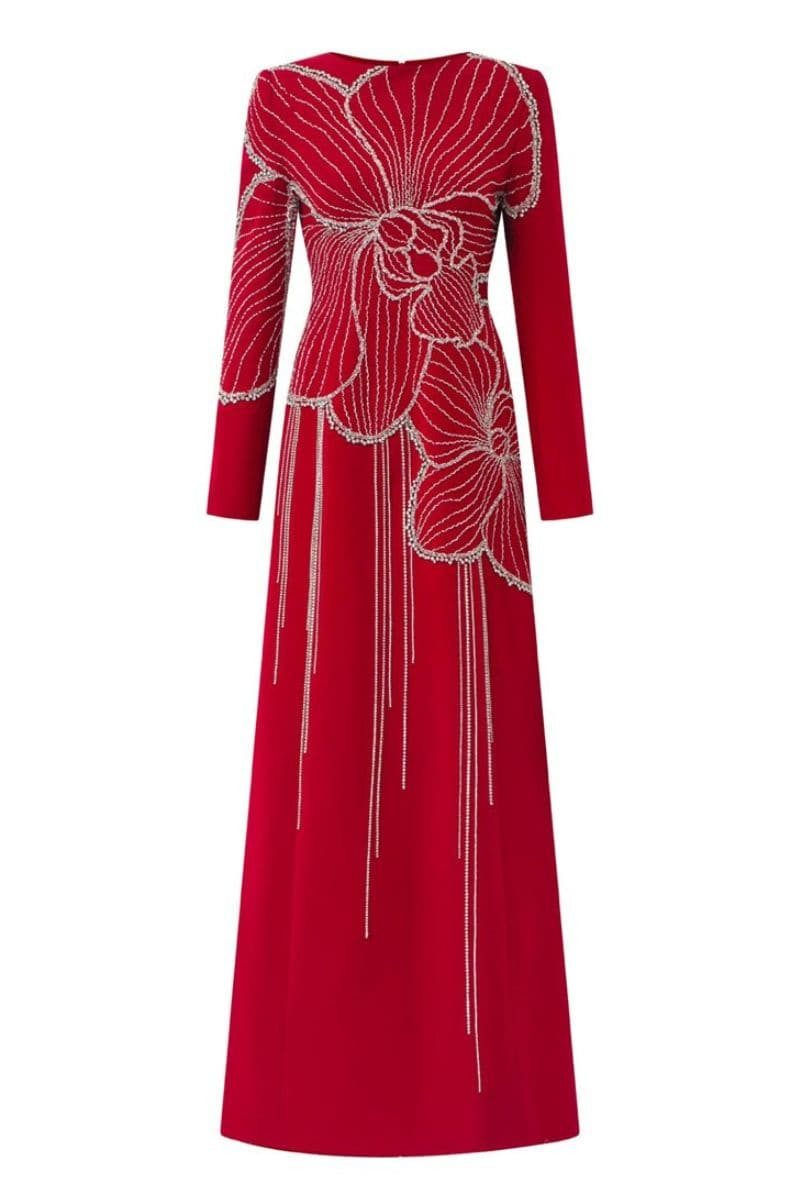 RED ORCHID CRYSTAL EMBELLISHED GOWN | Tracy Studio | CULT MIA | CULT MIA UK LTD