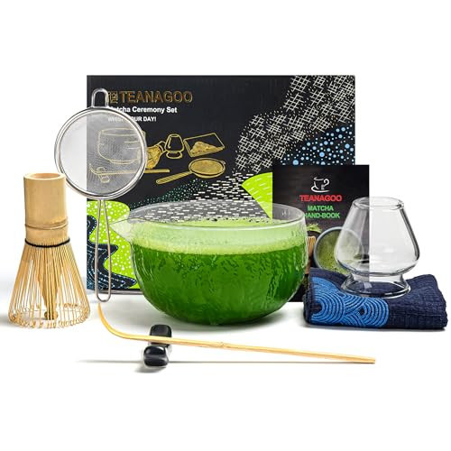 TEANAGOO Japanese Matcha Whisk (7pcs) Matcha Set Mtacha Kit Matcha Bowl with Pouring Spout Bamboo Matcha Whisk (chasen) Scoop (chashaku) Matcha Whisk Holder. N21, Clear Glass | Amazon (US)