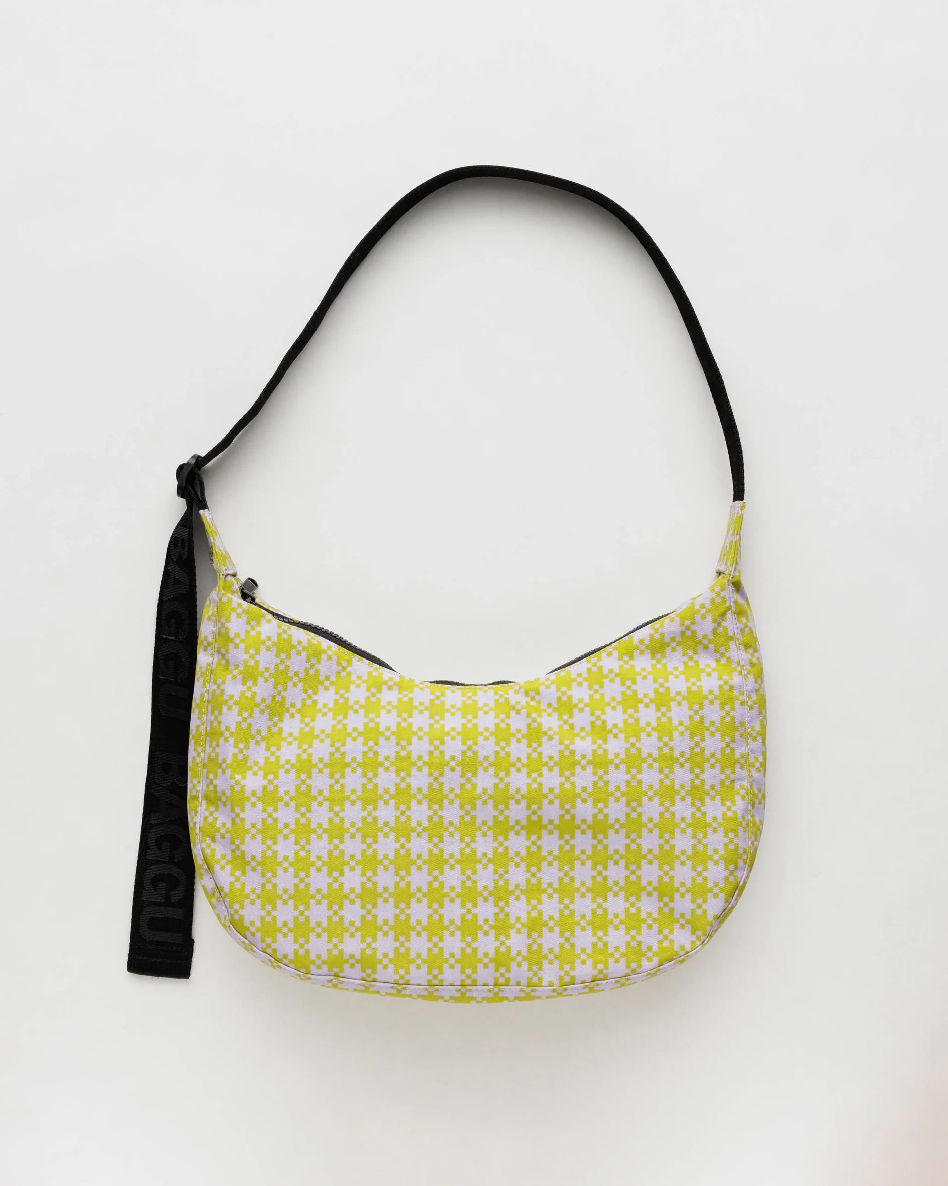 Medium Nylon Crescent Bag : Pink Pistachio Pixel Gingham - Baggu | BAGGU