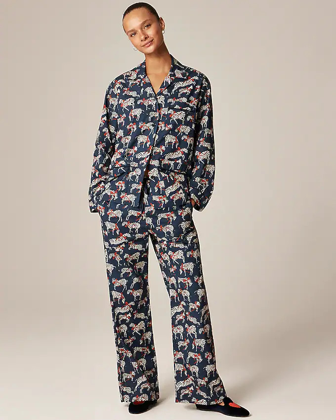 Cotton poplin pajama pant set in party animal print | J. Crew US