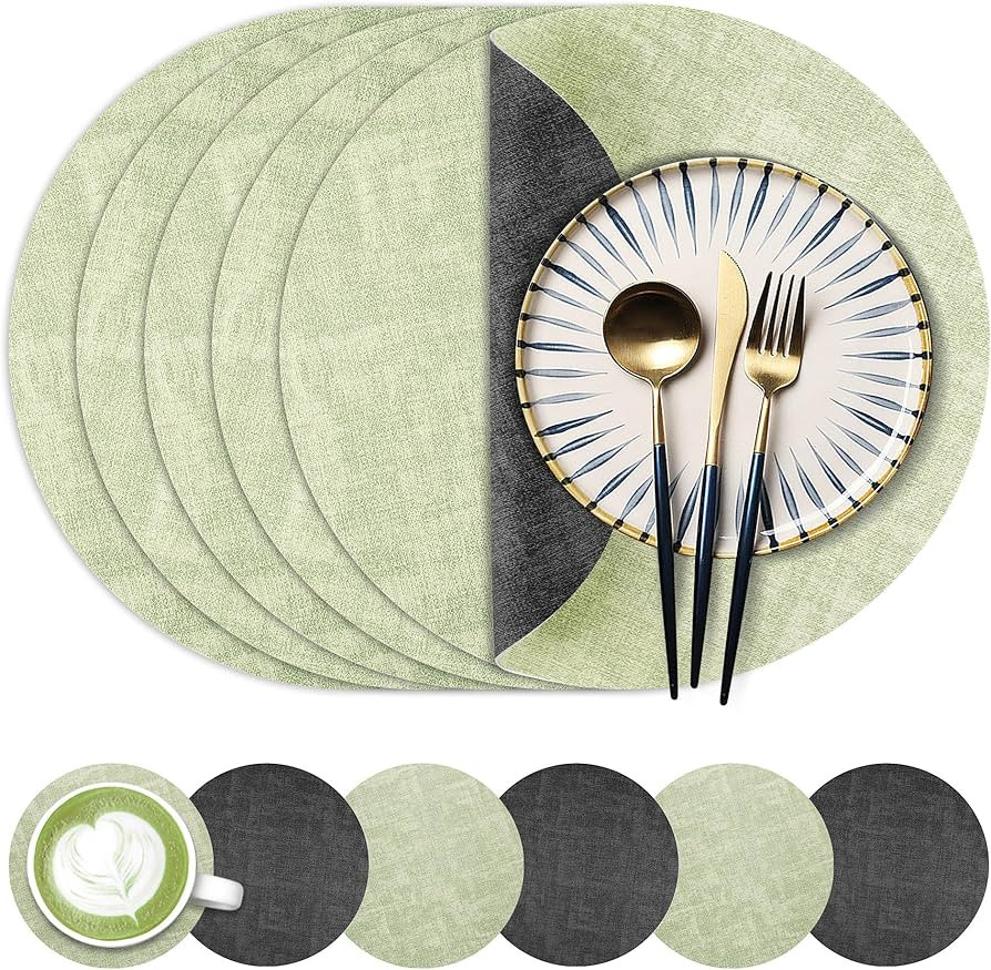 13-Inch Faux Leather Round Placemats Set of 6, Waterproof Anti-Slip Dual Sided Place mats, Heat R... | Amazon (US)