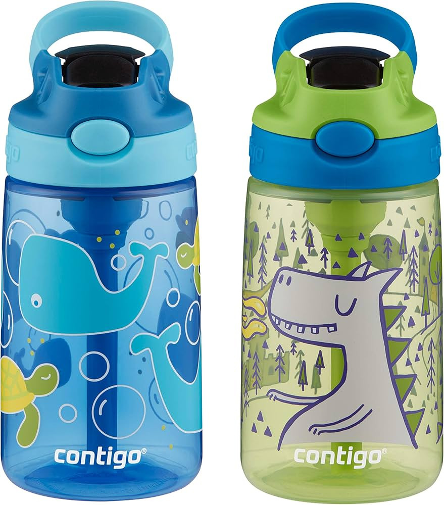 Contigo Aubrey Kids Water Bottle with Silicone Straw and Spill-Proof Lid, 14 oz, 2 Pack, Whales &... | Amazon (US)