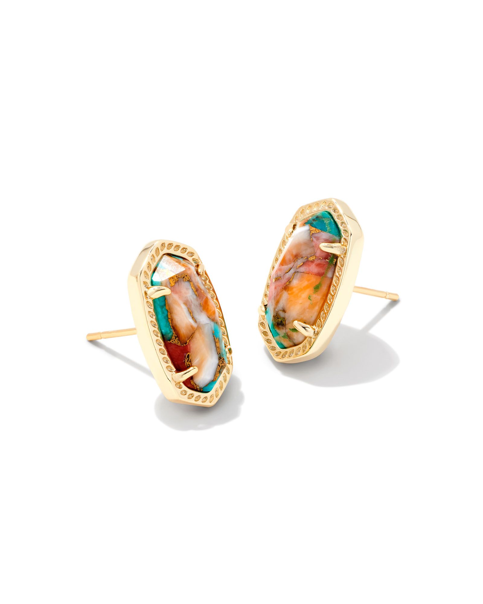 Ellie Gold Stud Earrings in Bronze Veined Turquoise Magnesite Red Oyster | Kendra Scott | Kendra Scott