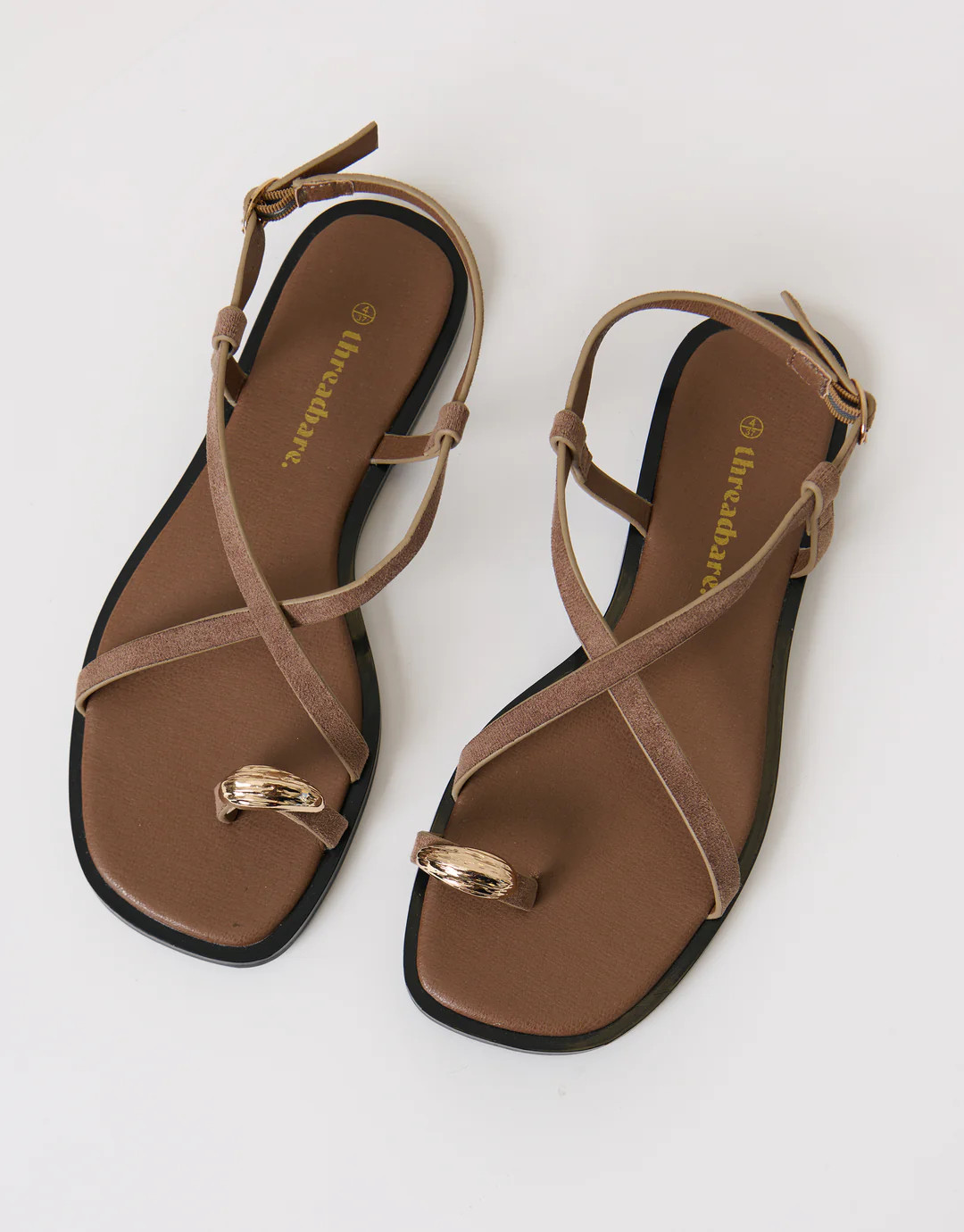 Cross Strap Toe Loop Sandals in Mink Brown | Threadbare UK