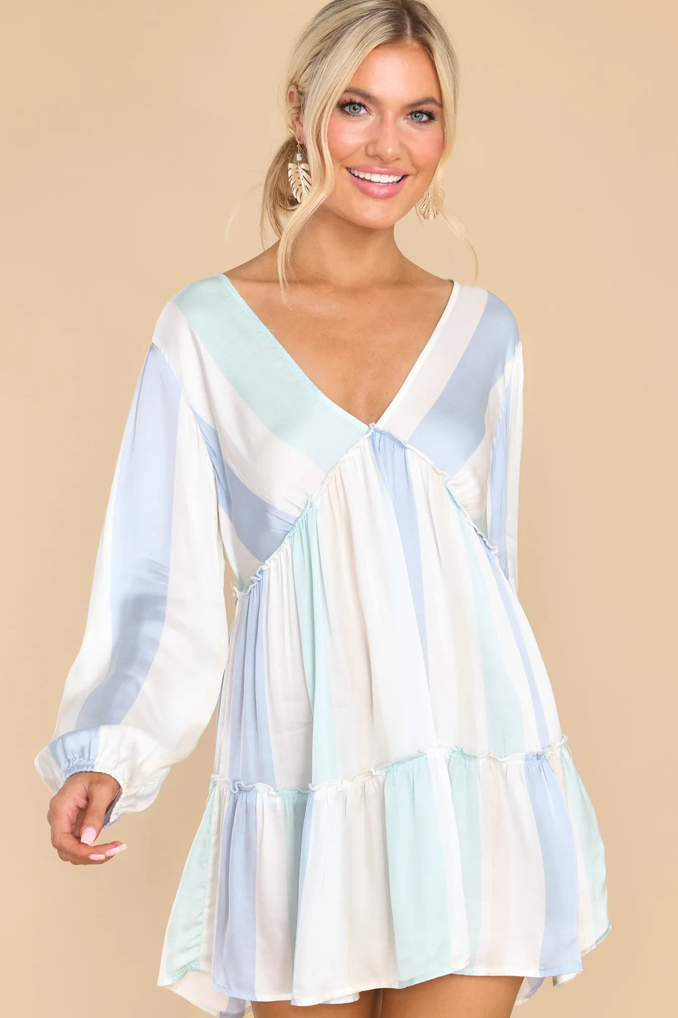 Sunny Oasis Pastel Blue Multi Stripe Dress | Red Dress 
