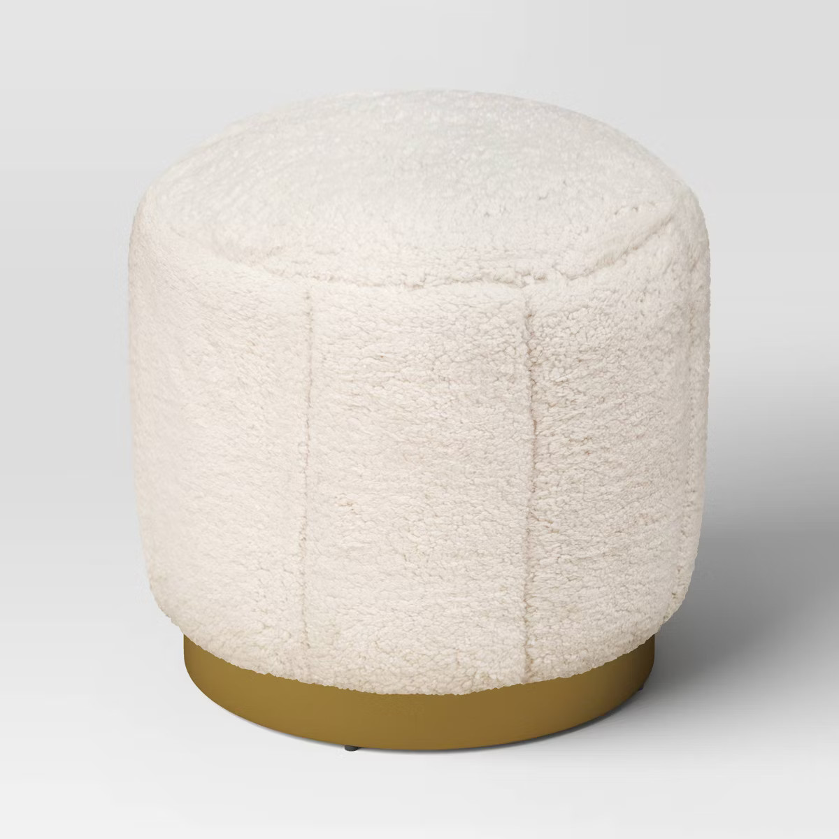 Galena Channel Tufted Shearling Brass Ottoman Cream - Threshold™: Round Pouf, No Assembly, Meta... | Target