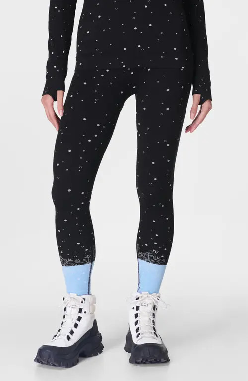 Sweaty Betty Snowflake Jacquard Base Layer Leggings in Blue Snowflake Jacquard at Nordstrom, Size Small | Nordstrom