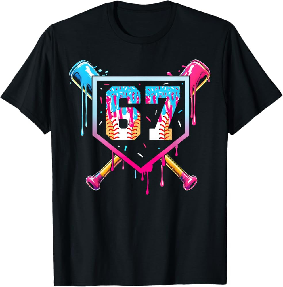 Baseball Ice Cream Drip Number 67 Player 67th Birthday T-Shirt | Amazon (US)