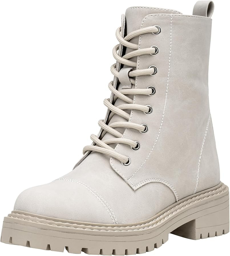 Vepose Women's 9629 Fashion Combat Ankle Boots, Lace up Booties with Inner Zipper | Amazon (US)