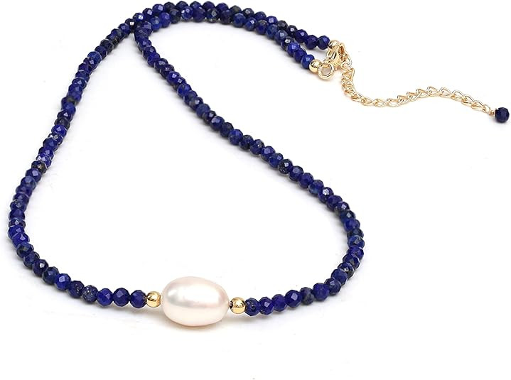 Gempires Gemstone Beaded Necklace with Freshwater Pearl Choker Style Jewelry Hypoallergenic Non T... | Amazon (US)