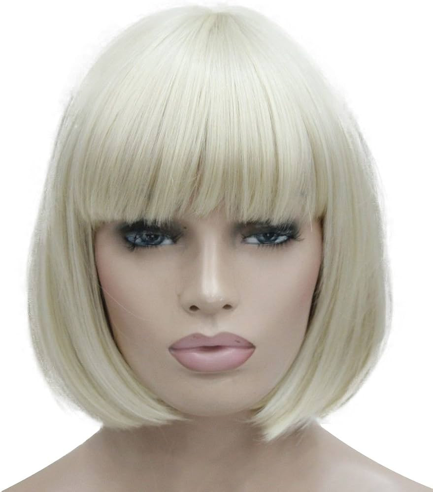 Lydell 8" Straight Short Bob Hair Flat Bangs Cute Central Dot Skin Top Heat Resistant Synthetic W... | Amazon (US)