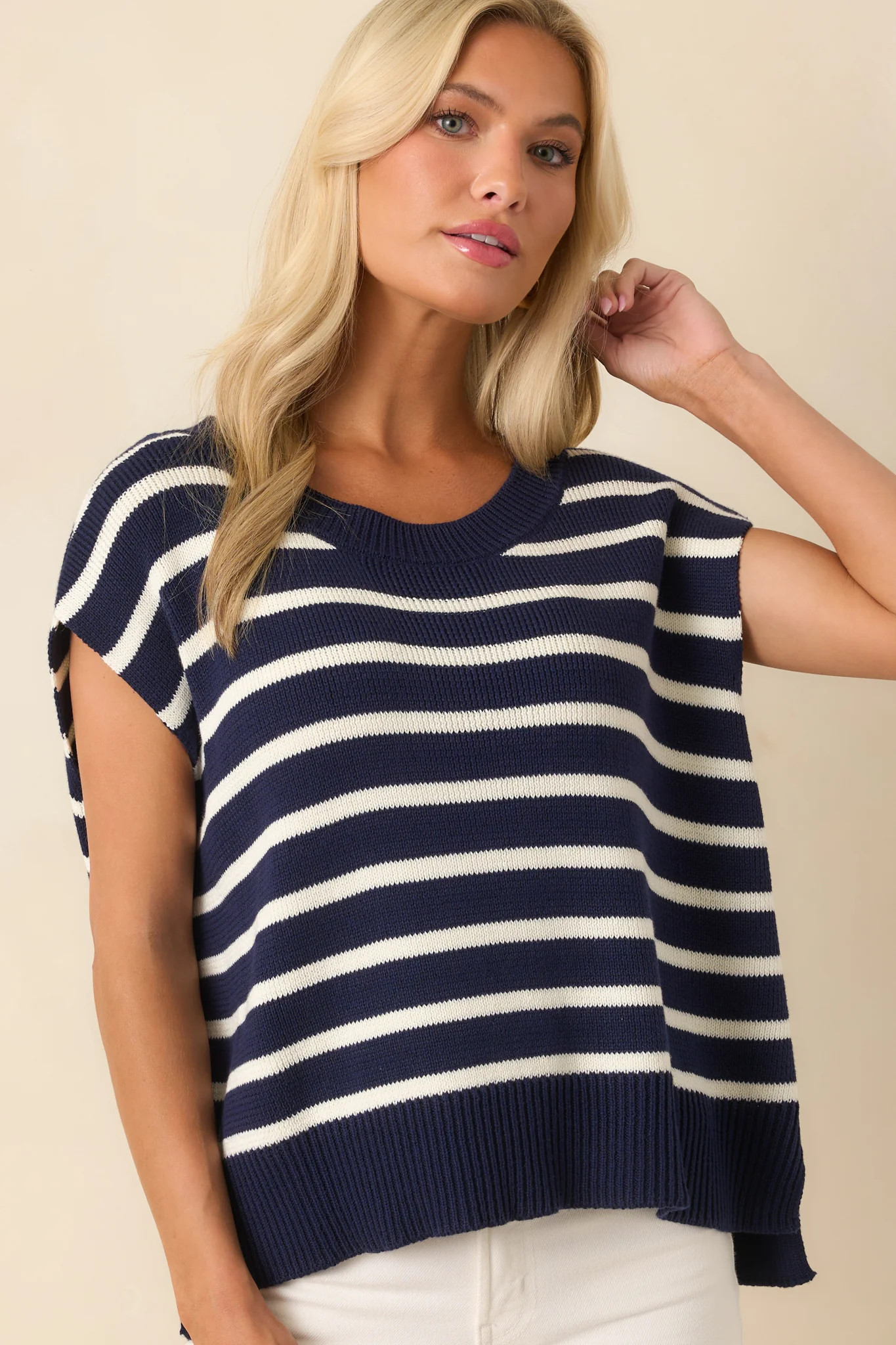 Daring Diva Navy Stripe Oversized Sweater Vest | Red Dress