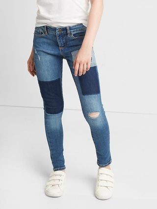 Gap Girls High Stretch Patchwork Super Skinny Jeans Size 10 - Denim | Gap US