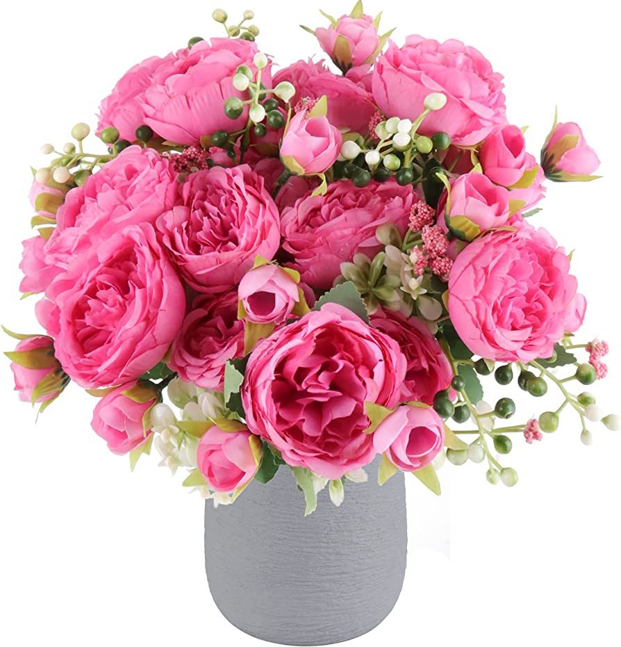 Artificial Peonies Silk Flowers, Pink Faux Peony Bouquet 4 Bundles Florals Arrangement Decor for ... | Amazon (US)