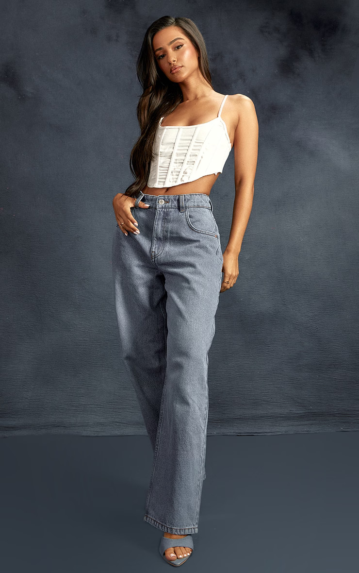 PRETTYLITTLETHING Petite Mid Blue Wash High Rise Boyfriend Jeans | PrettyLittleThing US