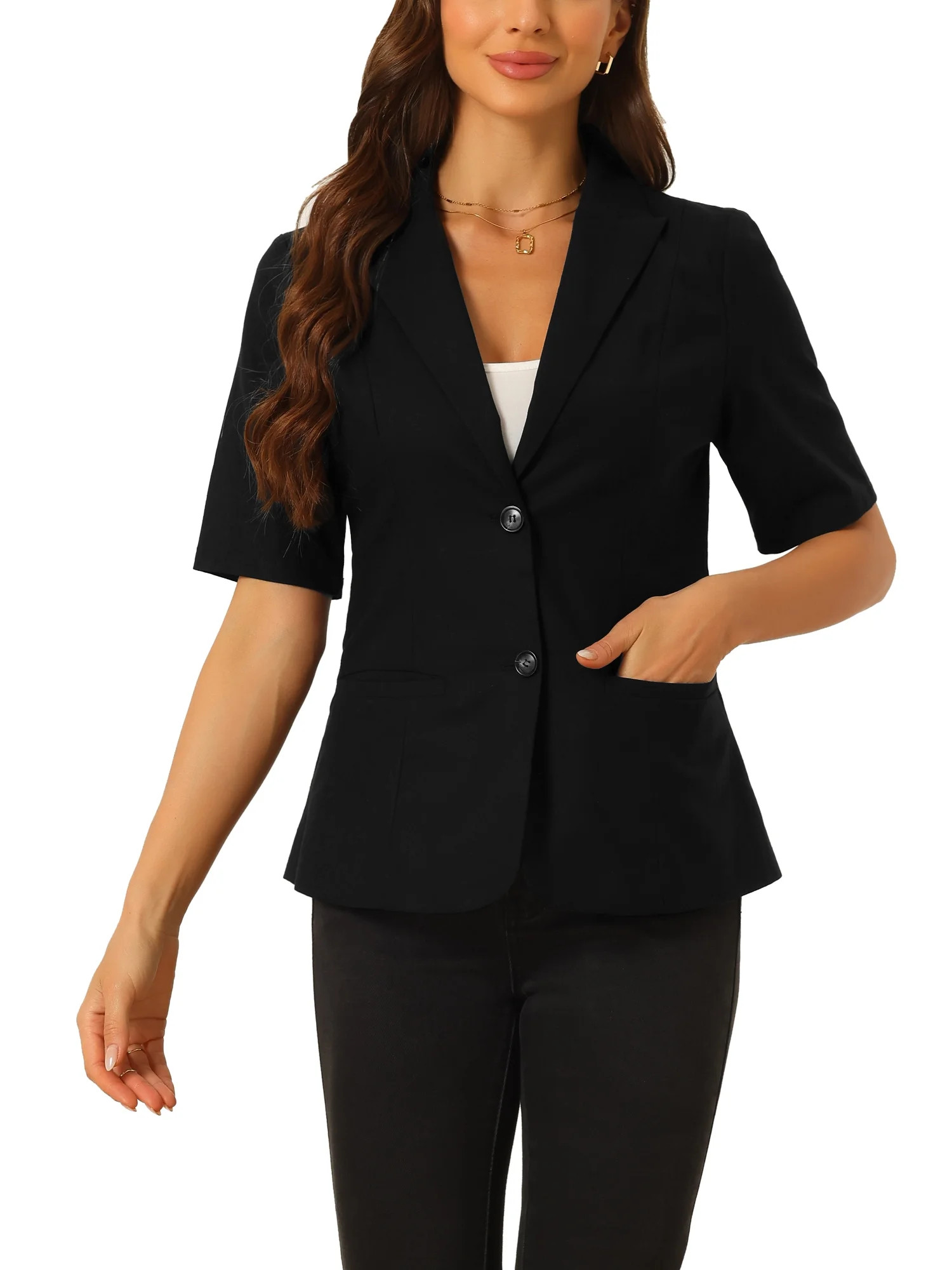 INSPIRE CHIC Women's Blazer Button Lapel Collar Short Sleeves Spring Summer Wear-to-Work Blazer L... | Walmart (US)