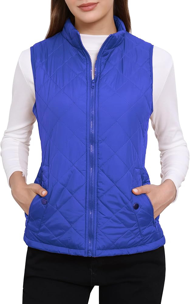 Allegra K Women's Puffer Vest Stand Collar Lightweight Gilet Quilted Zip Vest | Amazon (US)