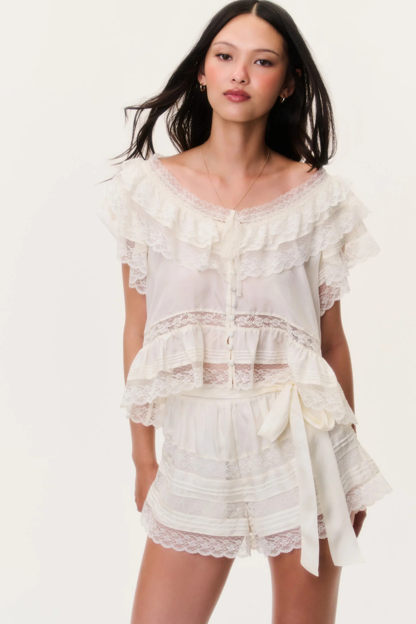 Emanuela Silk Lace Shorts | LoveShackFancy
