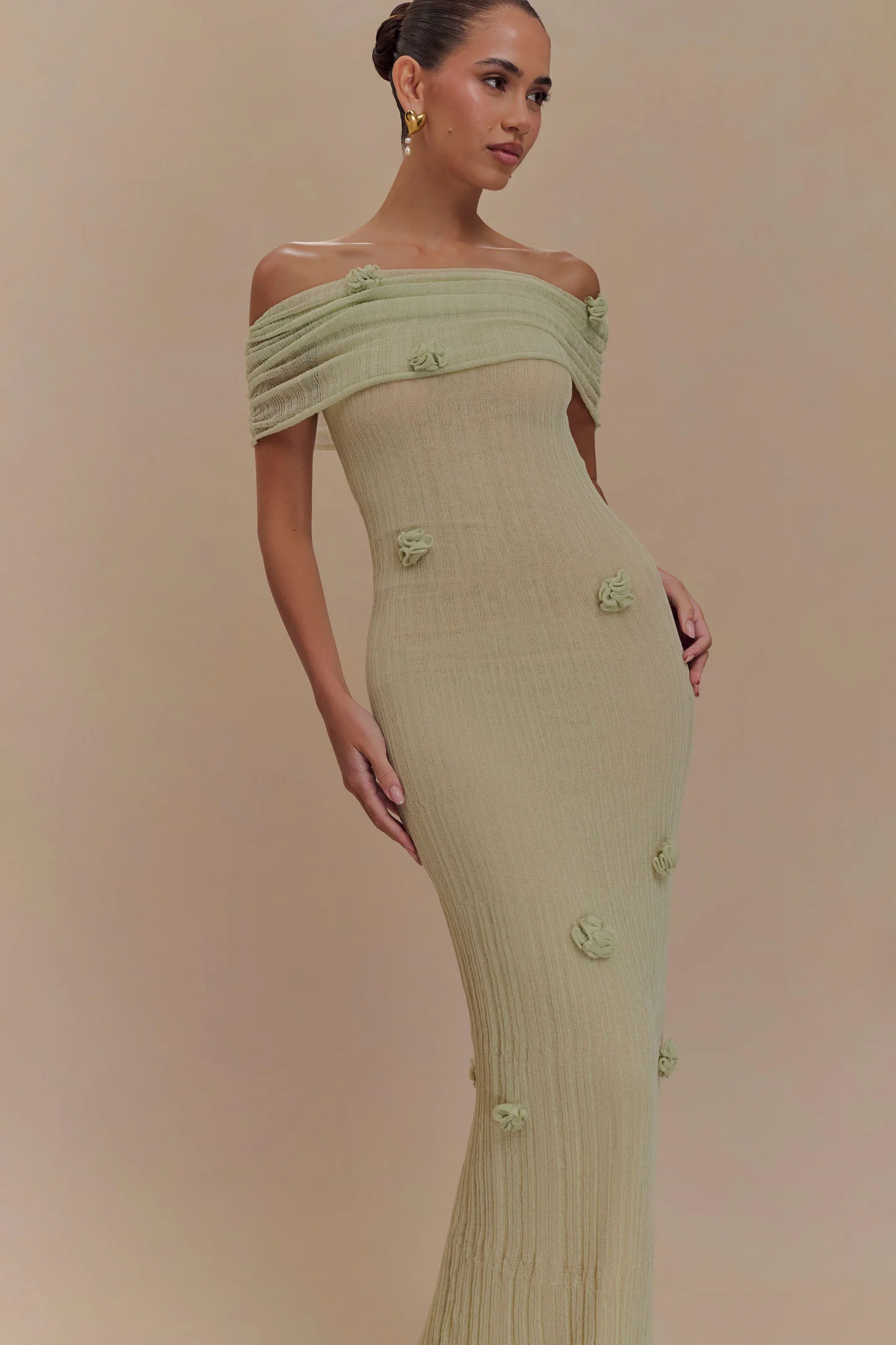 Orchid Knit Maxi Dress - Pastel Green | MESHKI US