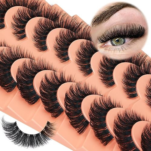 Fluffy Lashes Russian Strip Eyelashes Cat Eye False Lashes D Curl Wispy Volume Fake Eyelashes Natural Look Lash Strips 9 Pairs Pack | Amazon (UK)