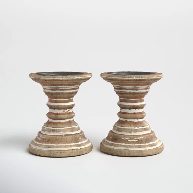 2 Piece 6" Wood Tabletop Candlestick Set | Wayfair North America