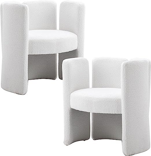 DM Furniture Modern Sherpa Dining Chairs Set of 2 Cute Barrel Side Chairs Upholstered Accent Chai... | Amazon (US)