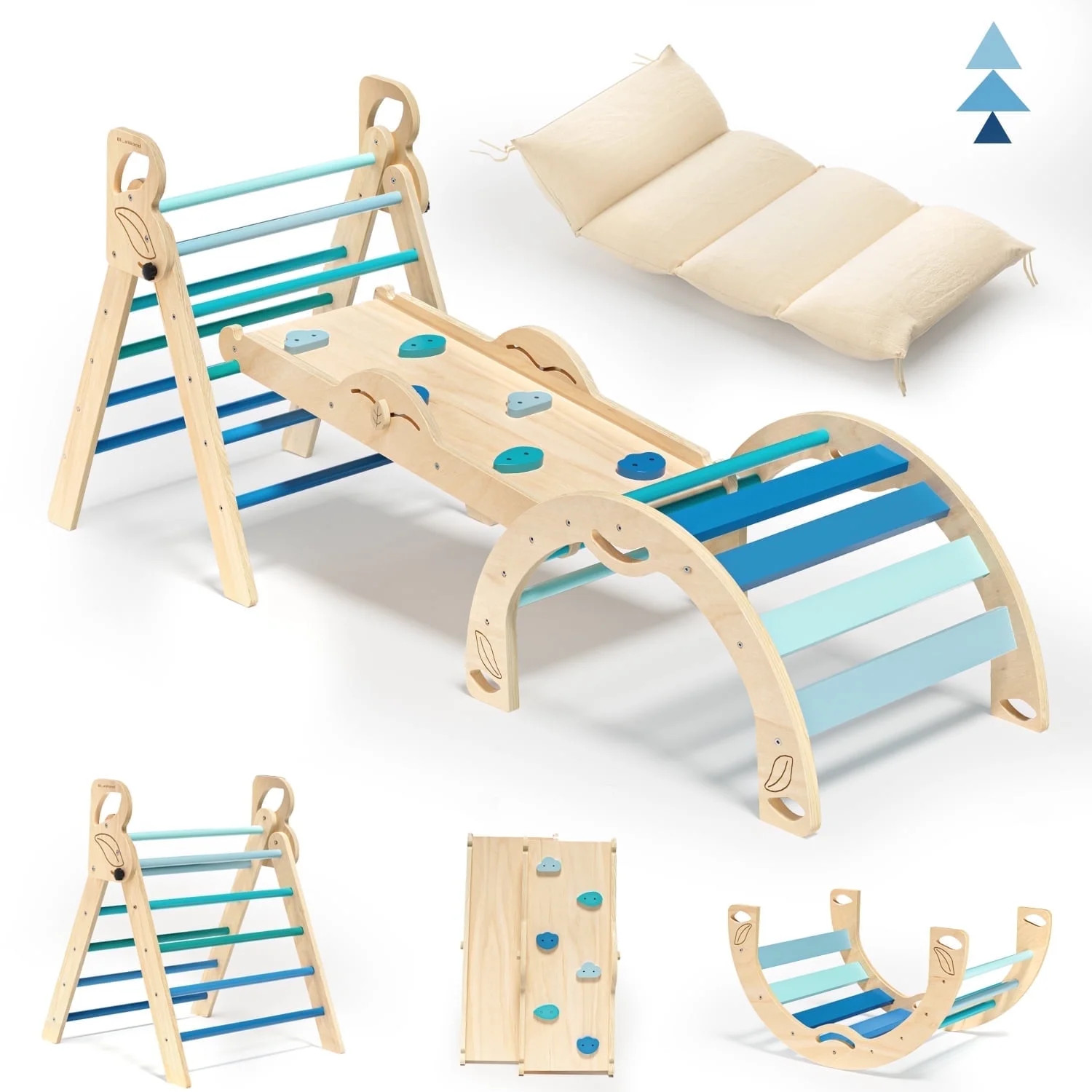BlueWood Montessori Triangle Climbing Set Indoor Playground Complete with Pads 4-Piece | Walmart (US)