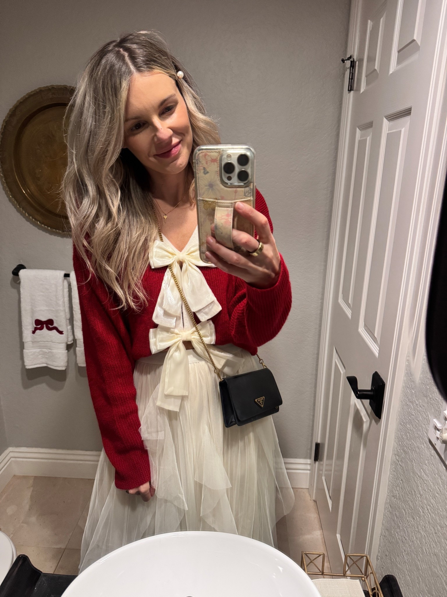Took this bathroom selfie last night when I was at a holiday party and meant to post my outfit links then but I just completely forgot. But getting a lot of requests for this outfit so linking it below. 

I’m wearing the sweater backwards, but it can be worn both ways which I love. Both pieces are from Cupshe and you can use the code LoveAli15 will get you 15% off orders over 70USD+ 

#LTKFindsUnder50 #LTKHoliday