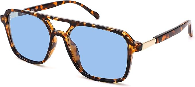 Sunglasses for Women Men, Retro Aviator Trendy Rectangle 70s Flat Vintage Shades Square Sun Glass... | Amazon (US)