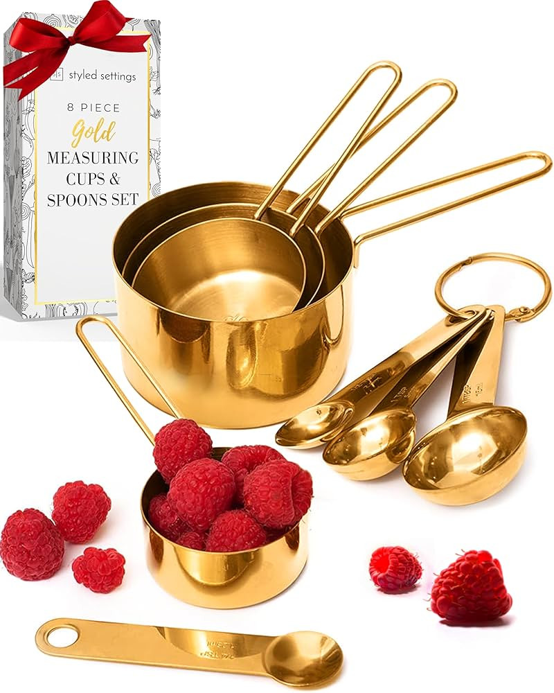 STYLED SETTINGS Gold Measuring Cups and Spoons Set – Stackable 8-Piece Brass Measuring Set – ... | Amazon (US)