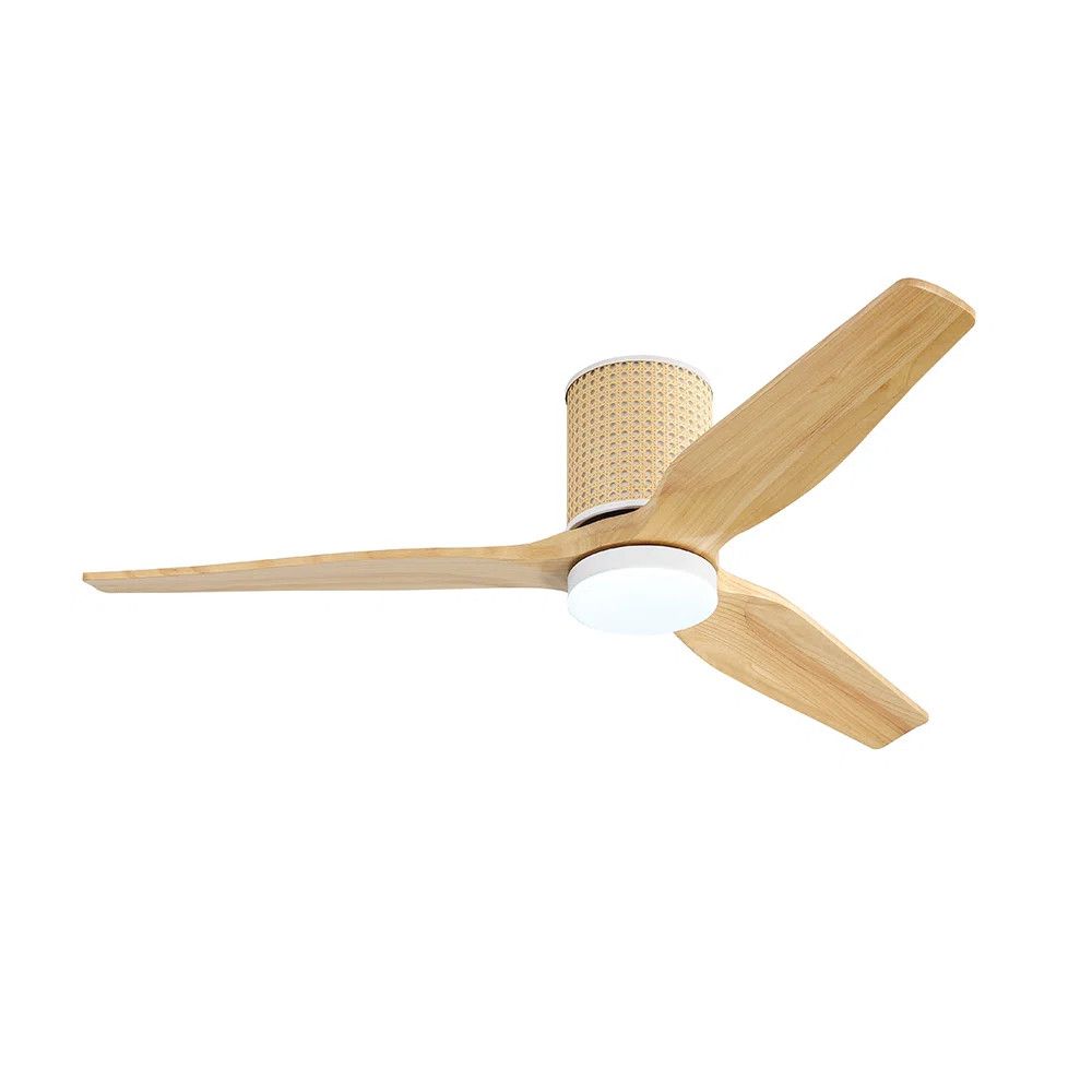 52 In. 3 Solid Wood Blades Flush Mount Ceiling Fan With Led Light | Wayfair North America