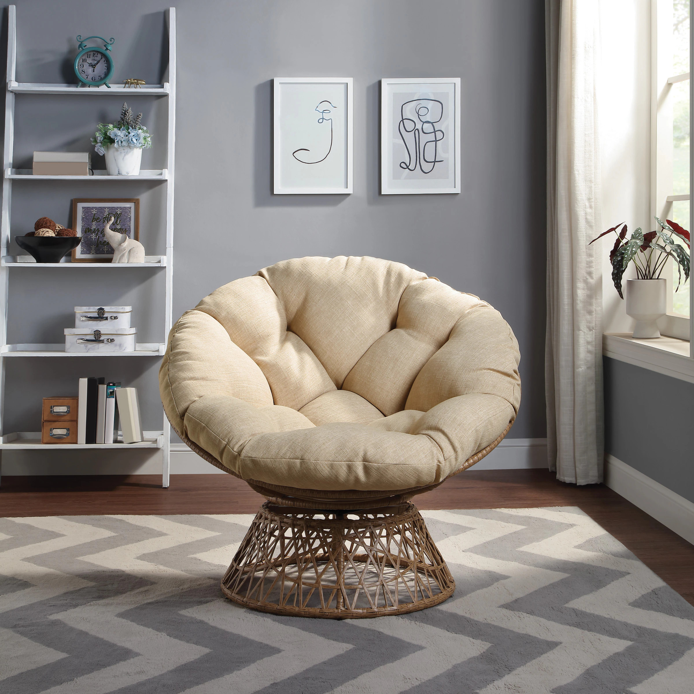 Office Star Products Specialty Seating 40-in W Casual Cream Swivel Papasan Chair Polyester one_size in White | KMP2528-M52 | Lowe's