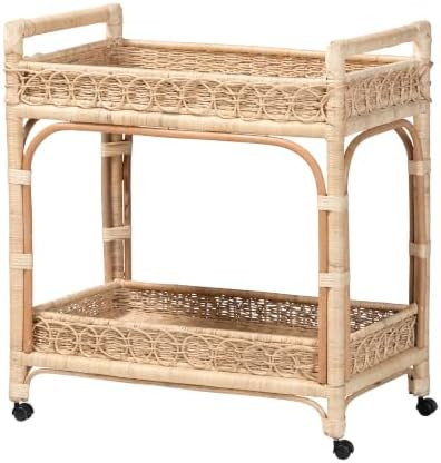 Bali & pari Carole Natural Rattan Kitchen Cart - 2-Tier Handwoven Wicker Storage Trolley with Rai... | Amazon (US)